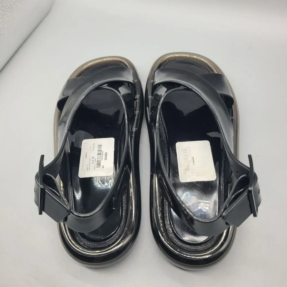 Tory Burch Sandals Criss Cross Bubble Jelly  Black slingback flat Sz 7 new